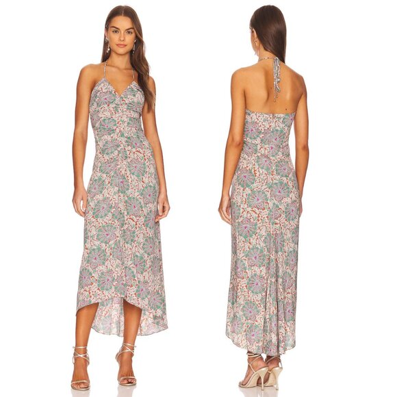 NWT Veronica Beard Aldana Midi Dress Ruched Front Halter Neck Floral Print Sz 12 - Picture 1 of 14